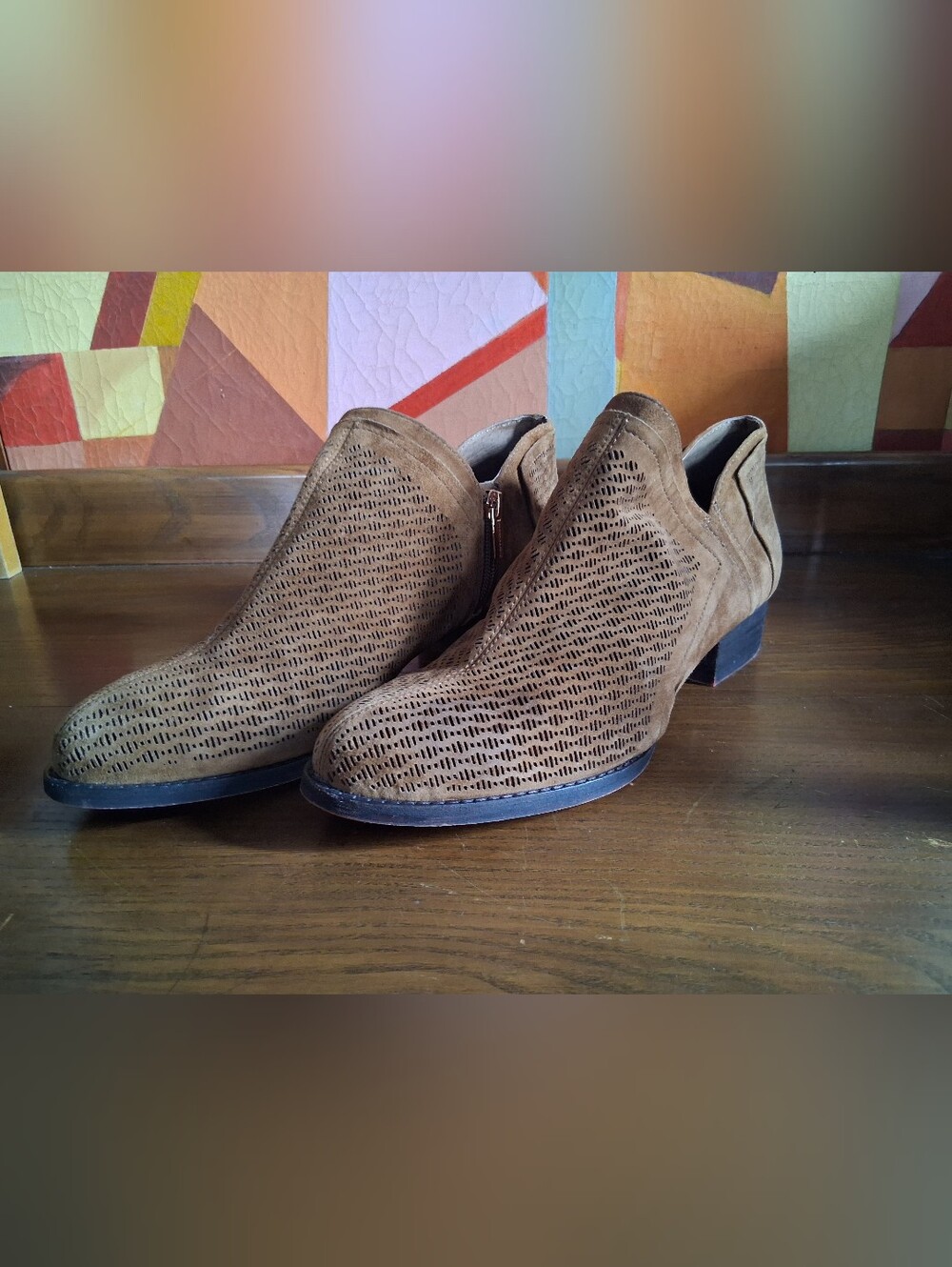 Woman's Brown Perforated Suede Ankle Boots